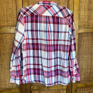 Vintage Woolrich womens flannel shirt button up pink white plaid size Medium